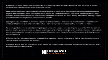 Respawn Entertainment2ĳȯʳΥץȤ򥭥󥻥롣Apex LegendsפȡStar Wars Jediפ򤪤ͰĴ